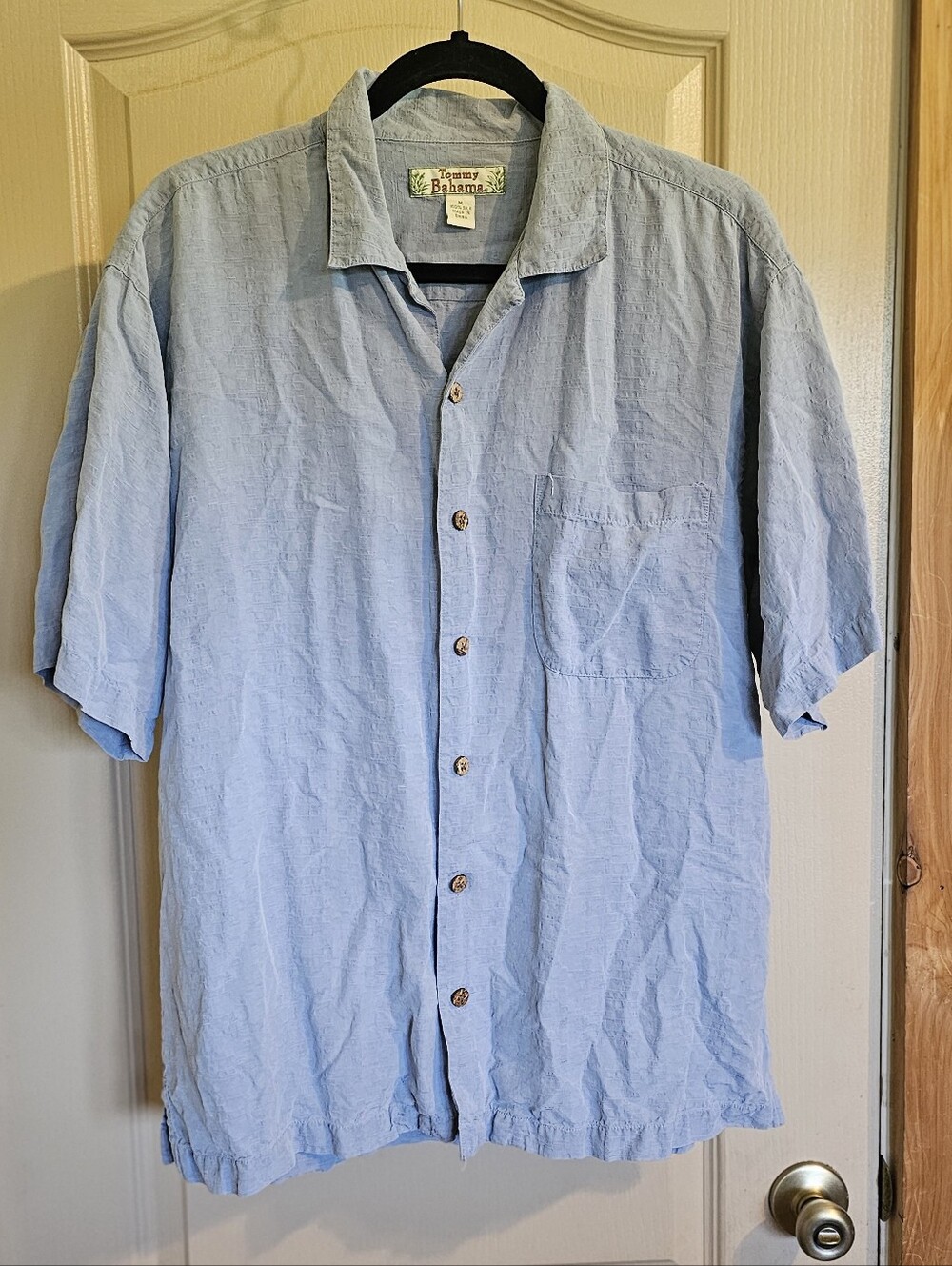 Tommy Bahama Tropic 100% Silk Blue Cork Button Up Short Sleeve Medium Shirt